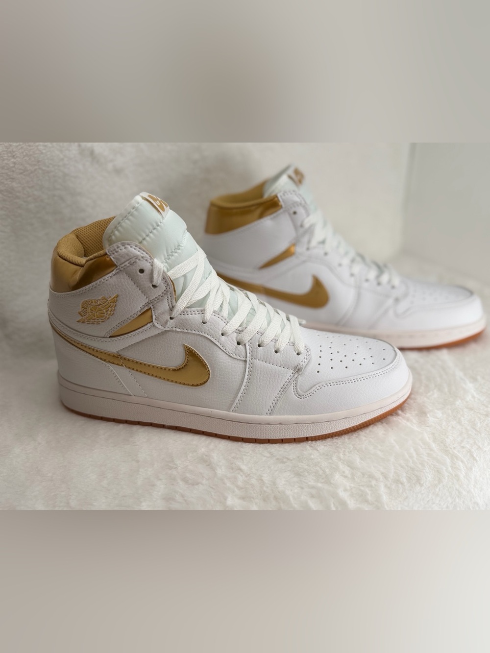 Nike White and Gold High-Top Sneakers